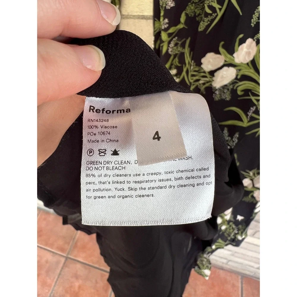 Reformation Valentin Midi Dress Black Floral Smocked High Neck Size Small 4 - Picture 4 of 8